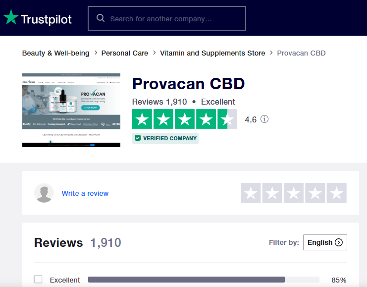 Provacan CBD reviews in trustpilot website